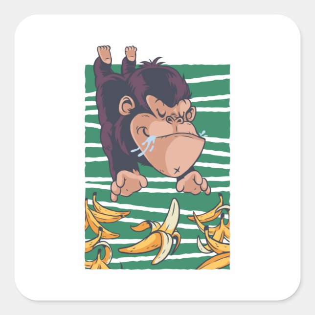 Funny Monkey with Bananas Square Sticker (Front)
