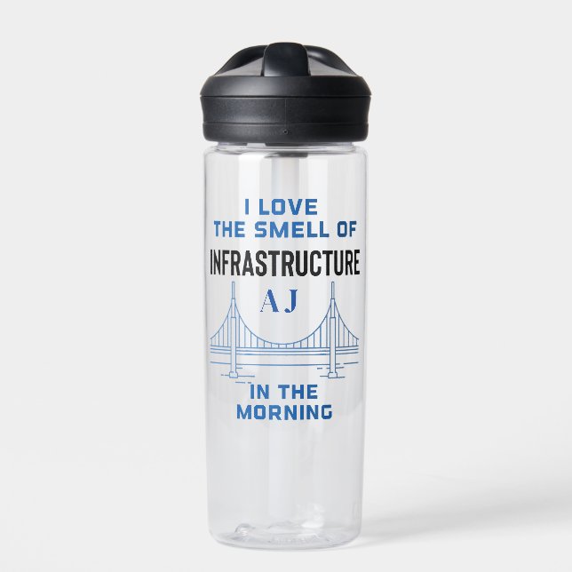 Funny Monogram Civil Engineering Bridge Engineer Water Bottle (Front)