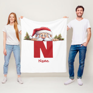 Funny Monogram Family Christmas Custom Red Santa Fleece Blanket
