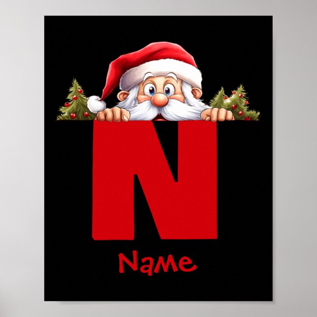 Funny Monogram Family Christmas Red Santa  Poster (Front)