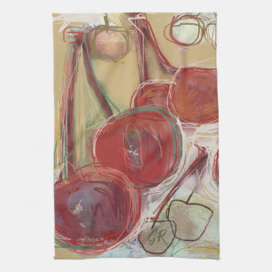 Funny Monogram Hand Drawn Art Gold Red Cherry Cute Tea Towel