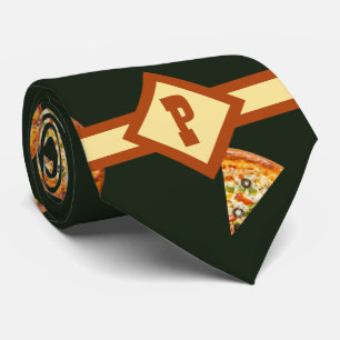 Funny Monogrammed Pizza Pattern Gag Gift Tie