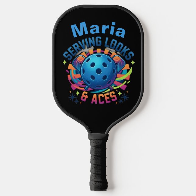 Funny Monogrammed Serving Looks & Aces Custom Pickleball Paddle (Front)