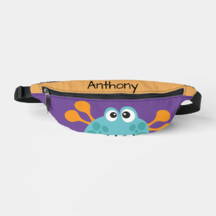 Funny Monster Aqua Purple Personalised Kid's Bum Bags