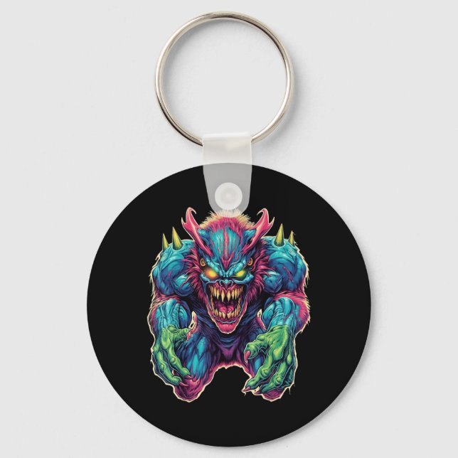 Funny Monster Cute Cartoon Comic Halloween Key Ring (Front)