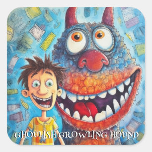 Funny Monster Dog: Ghoulish Growling Hound Square Sticker