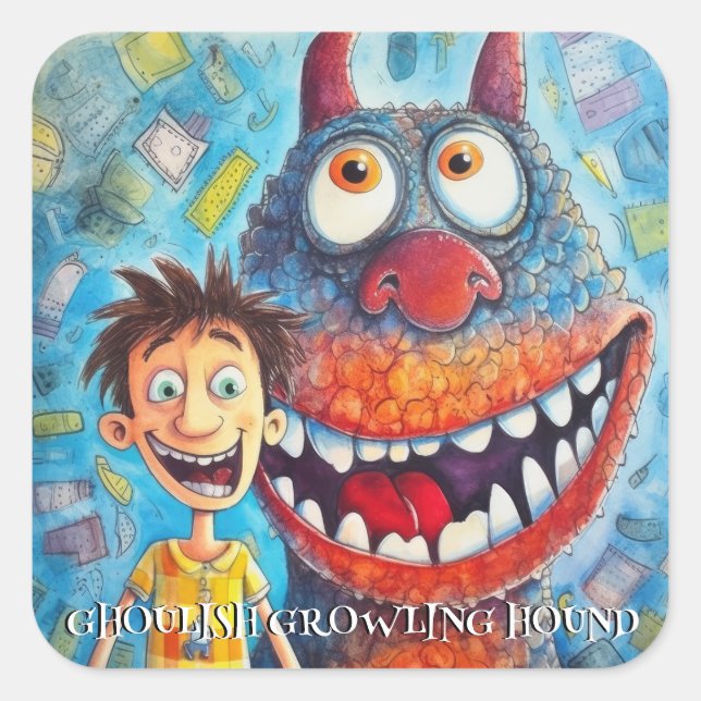 Funny Monster Dog: Ghoulish Growling Hound Square Sticker (Front)