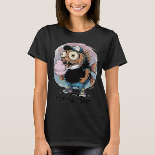 Funny Monster Fish Eating Cotton Candy – Quirky T-Shirt