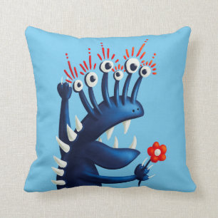 Funny Monster Flower Blue Kids Cushion