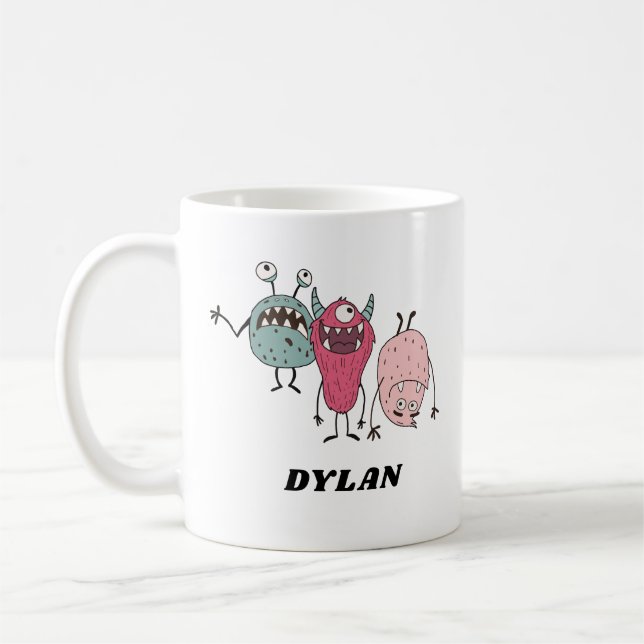 Funny Monster Friends Cute Colourful Personalised Coffee Mug (Left)