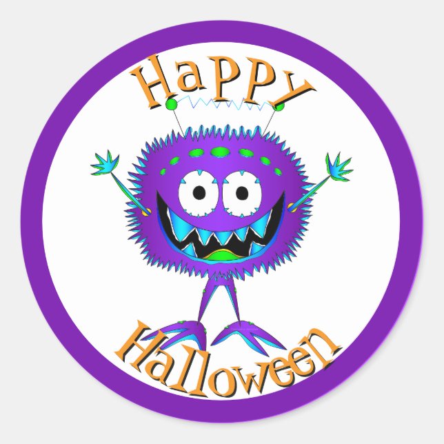Funny, Monster, Halloween Classic Round Sticker (Front)