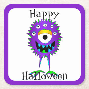 Funny, Monster, Halloween Square Paper Coaster