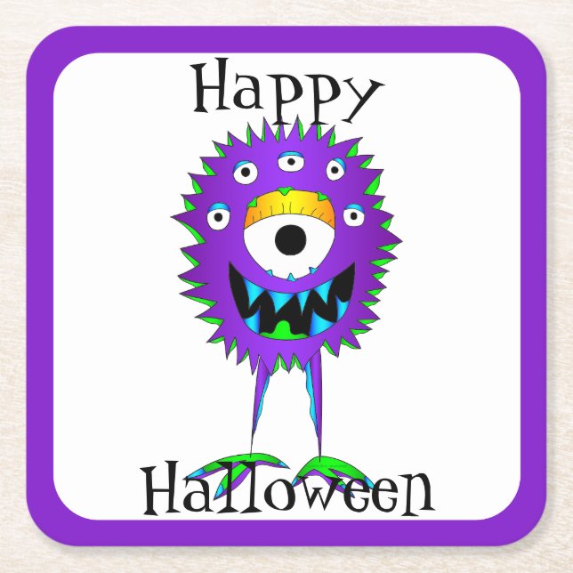Funny, Monster, Halloween Square Paper Coaster (Front)