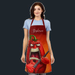 Funny Monster Red Bell Pepper Rocker Guitar Apron<br><div class="desc">Funny angry capsicum chilli character.</div>