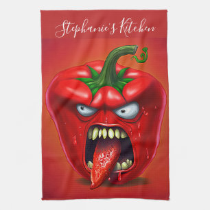 Funny Monster Red Bell Pepper Rocker Tea Towel