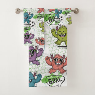 Funny Monster Soccer Kids Pattern Bath Towel Set