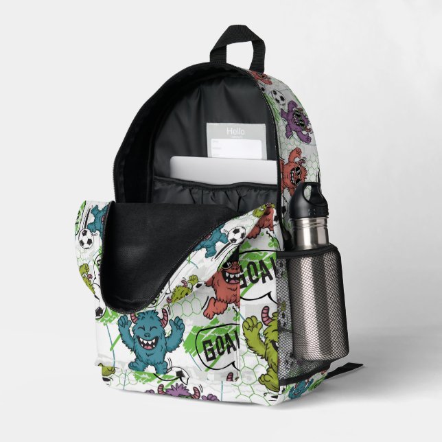 Funny Monster Soccer Kids Pattern Printed Backpack (Back Corner Right (Open))