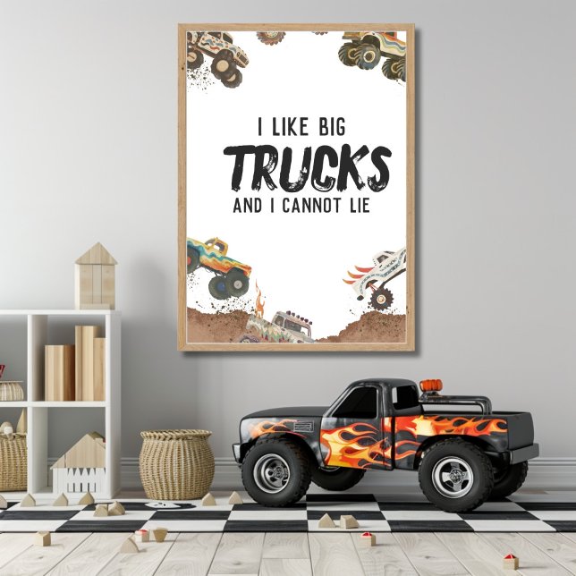 Funny Monster Trucks Poster Boys Party Decor (Creator Uploaded)