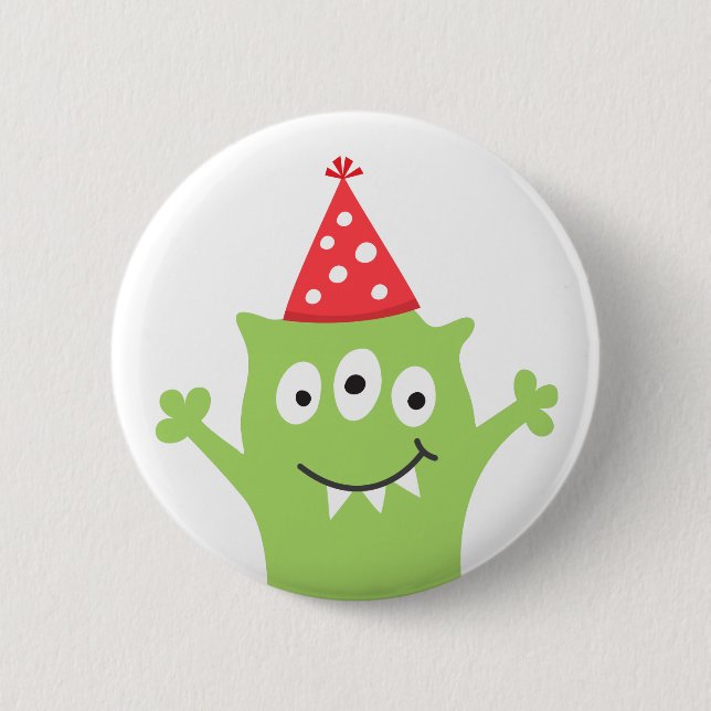 Funny monster with red party hat 6 cm round badge (Front)