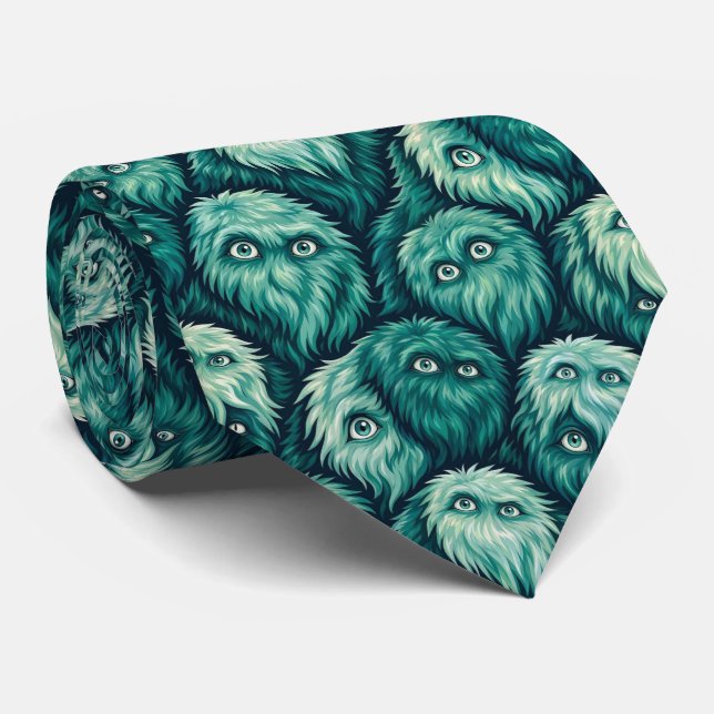 Funny Monsters | Abstract Furry Creatures Tie (Rolled)