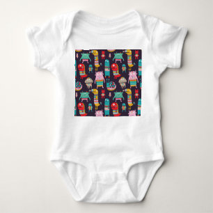 Funny Monsters Cartoon Seamless Pattern Baby Bodysuit