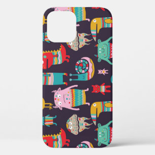 Funny Monsters Cartoon Seamless Pattern iPhone 12 Case