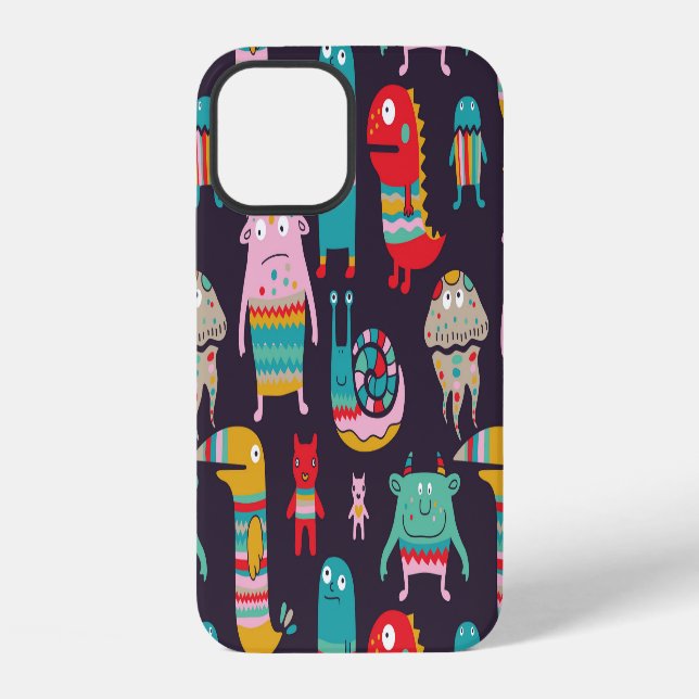 Funny Monsters Cartoon Seamless Pattern iPhone Case (Back)
