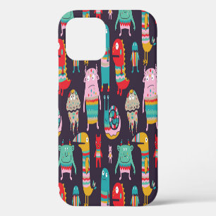 Funny Monsters Cartoon Seamless Pattern iPhone 12 Case