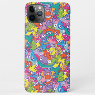 Funny monsters colorful parade in doodle art style iPhone 11Pro max case