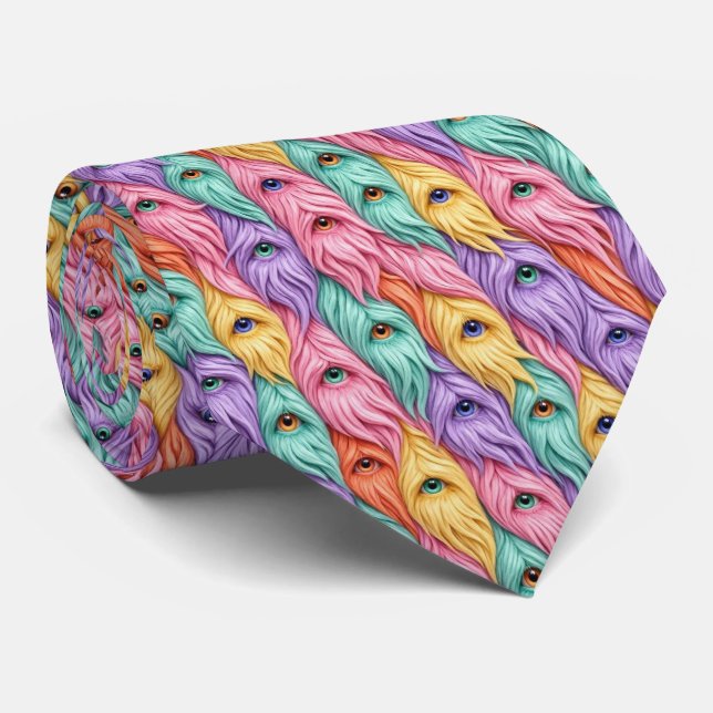 Funny Monsters Faux Silk | Furry Creatures Tie (Rolled)