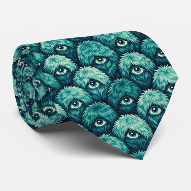 Funny Monsters Faux Silk | Furry Creatures Tie (Rolled)