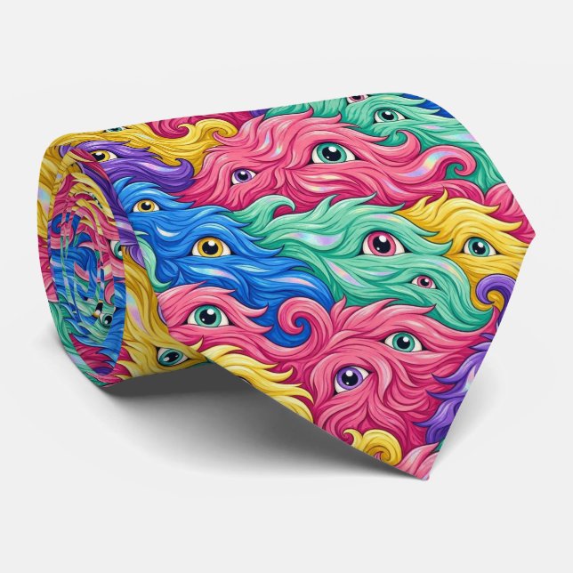 Funny Monsters Faux Silk | Furry Creatures Tie (Rolled)