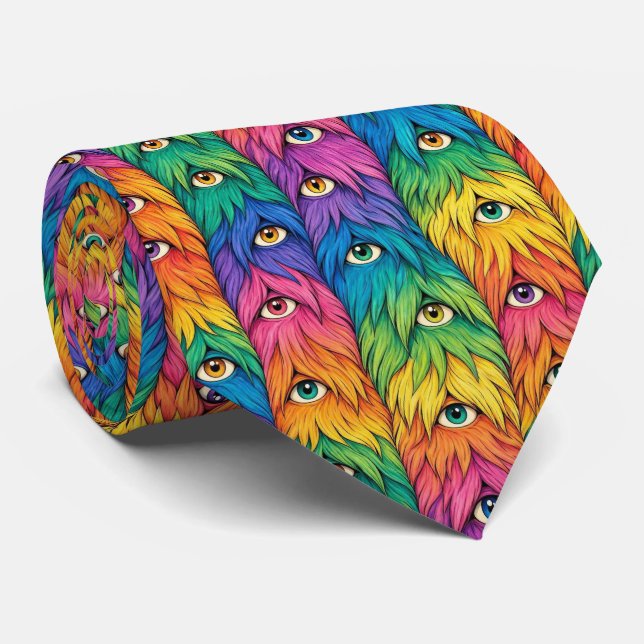 Funny Monsters Faux Silk | Furry Creatures Tie (Rolled)