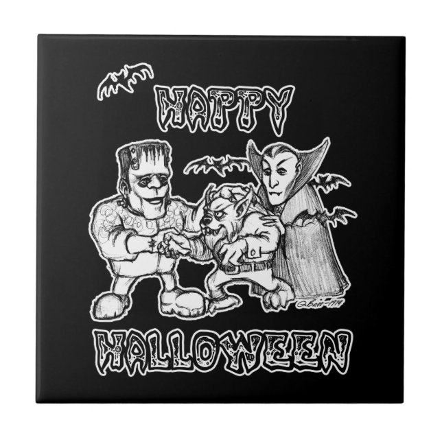 Funny Monsters - Happy Halloween Ceramic Tile (Front)