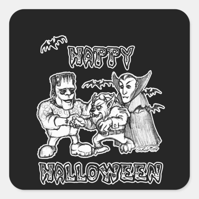 Funny Monsters - Happy Halloween Square Sticker (Front)