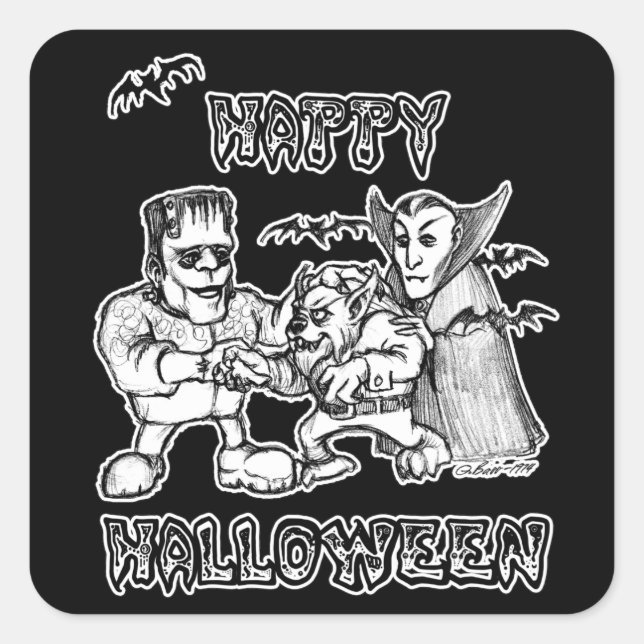 Funny Monsters - Happy Halloween Square Sticker (Front)