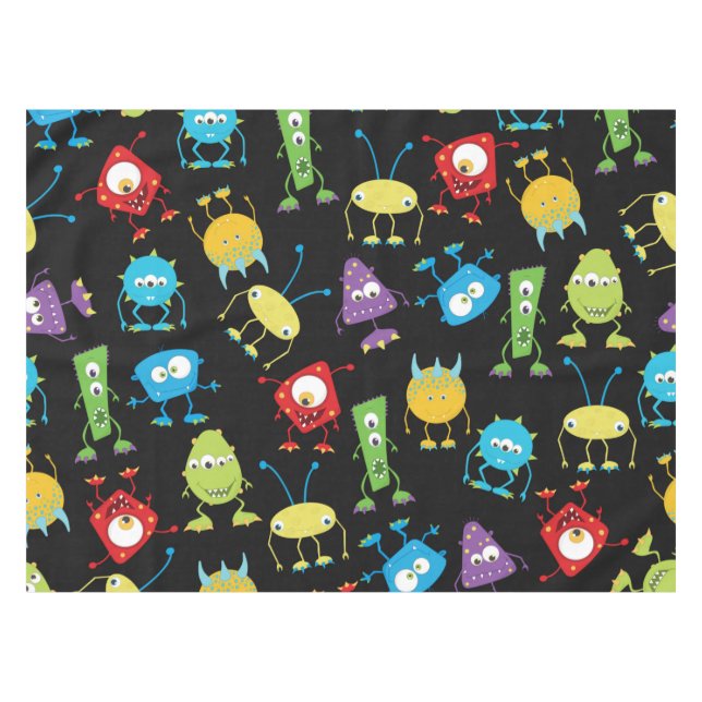 Funny Monsters on Black Tablecloth (Front (Horizontal))