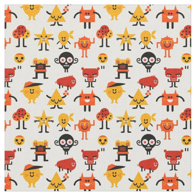 Funny monsters pattern fabric (Close Up)