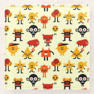 Funny monsters pattern glass coaster