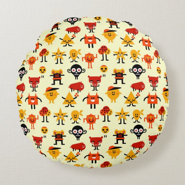 Funny monsters pattern round cushion (Front)