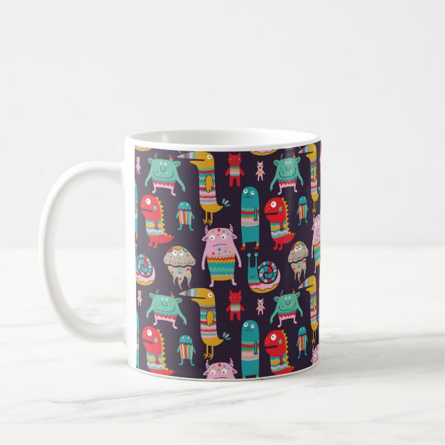 Funny monsters seamless pattern coffee mug (Left)