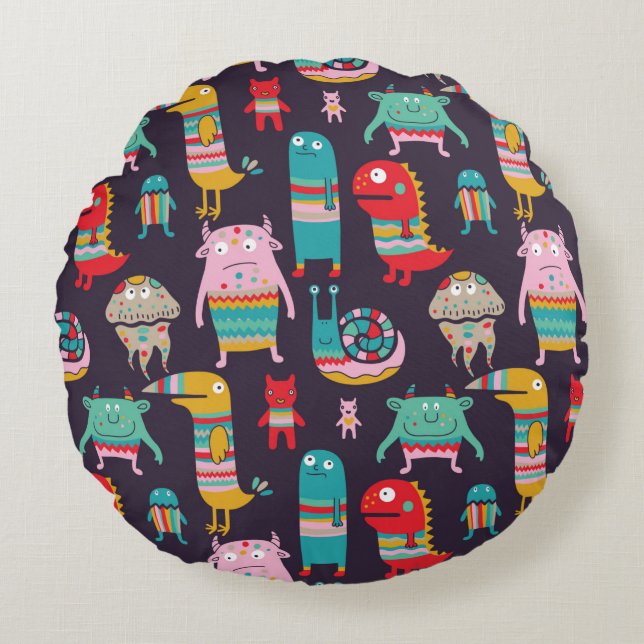 Funny monsters seamless pattern round cushion (Front)