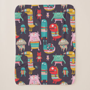 Funny monsters seamless pattern sherpa blanket