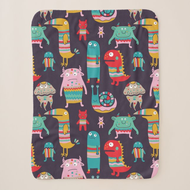 Funny monsters seamless pattern sherpa blanket (Front)