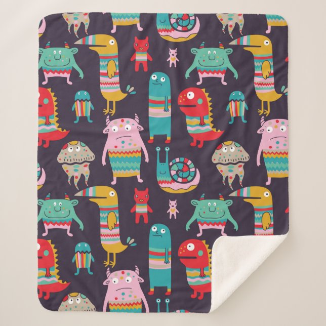 Funny monsters seamless pattern sherpa blanket (Front)