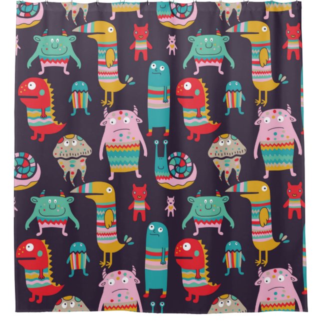 Funny monsters seamless pattern shower curtain (Front)