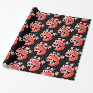 Funny Monsters Silly Creatures With Ponytails Girl Wrapping Paper