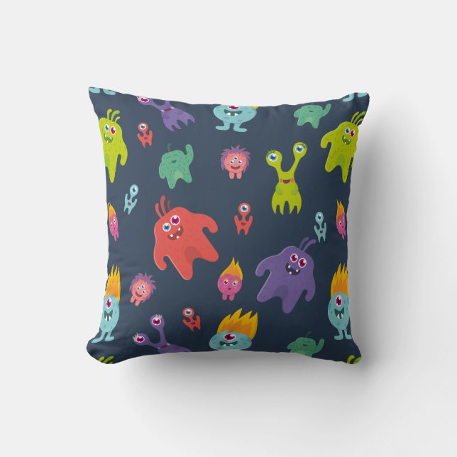 Funny Monsters Throw Pillow (Front)