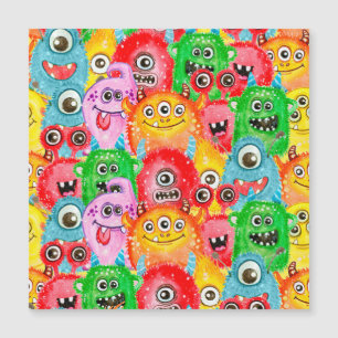 Funny Monsters, Watercolor Seamless Pattern.