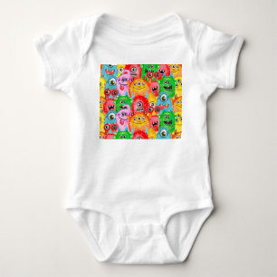 Funny Monsters, Watercolor Seamless Pattern. Baby Bodysuit